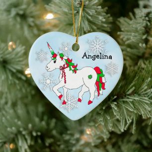 Cute Personalised Unicorn Girl's Name Christmas Ceramic Tree Decoration