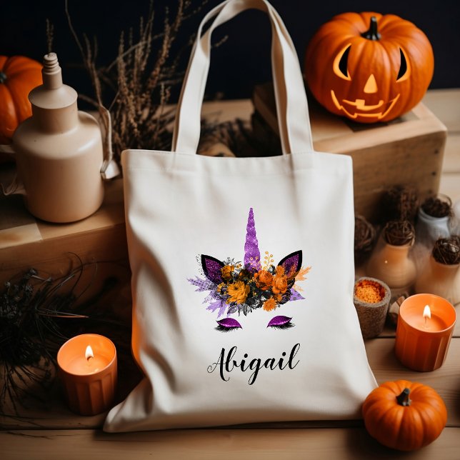 Cute Personalised Unicorn Purple Glitter Halloween Tote Bag (Creator Uploaded)