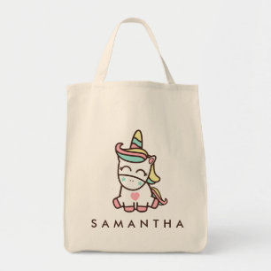 Cute personalised unicorn rainbow birthday tote bag