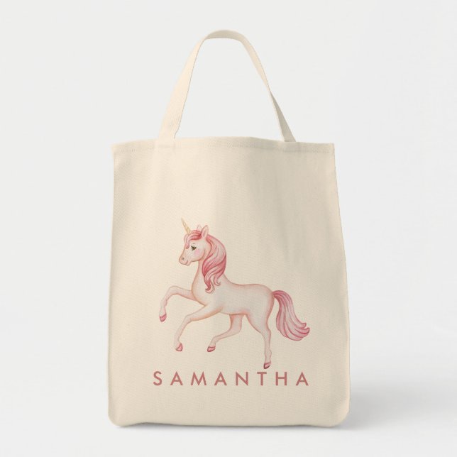 Cute personalised unicorn rainbow pink tote bag (Front)