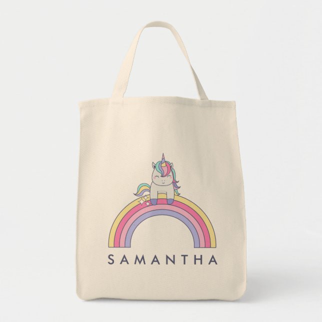 Cute personalised unicorn rainbow tote bag (Front)