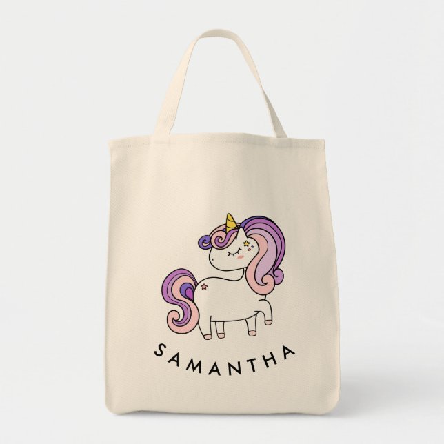 Cute personalised unicorn rainbow tote bag (Front)