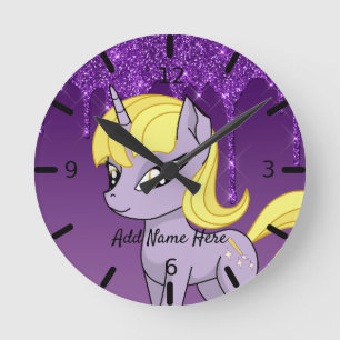 Cute Personalised Unicorn Round Clock