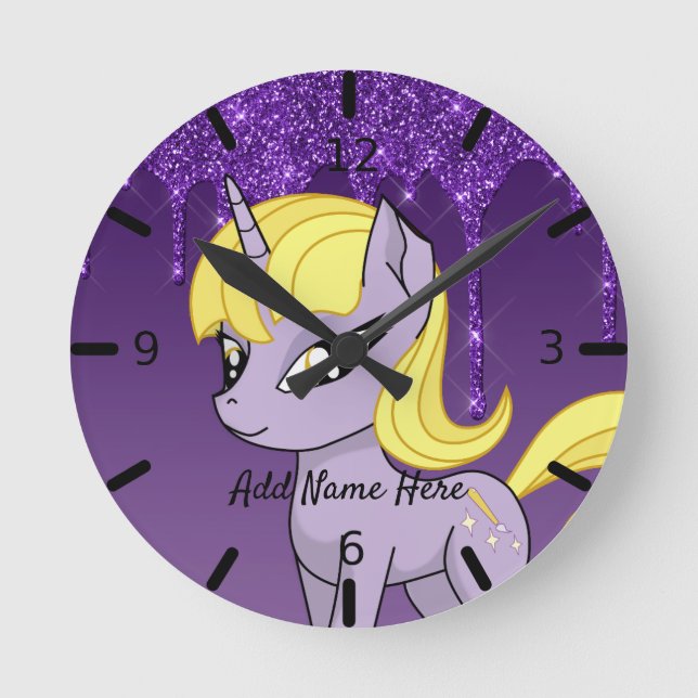 Cute Personalised Unicorn Round Clock (Front)