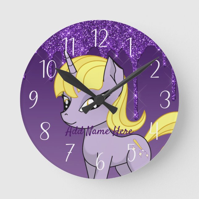 Cute Personalised Unicorn Round Clock (Front)