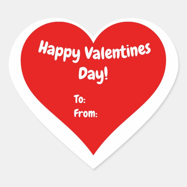 Cute Personalised Valentines Day Red & White Heart Sticker (Front)