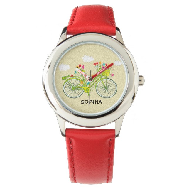 Cute Personalised Vintage Bicycle Child's Watch (Front)