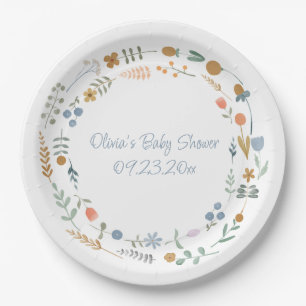Cute Personalised Watercolor Floral Baby Shower Paper Plate