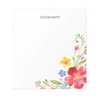 Cute Personalised Watercolor Floral Colourful Notepad