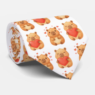 Cute Personalised Watercolor Hearts Capybara Tie