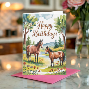 Cute Personalised Watercolor Horse Birthday Card