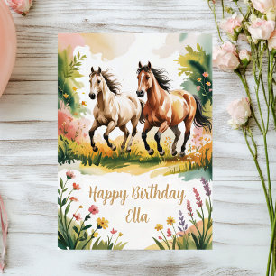 Cute Personalised Watercolor Horse Birthday Card