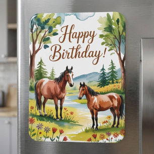 Cute Personalised Watercolor Horse Birthday Magnet
