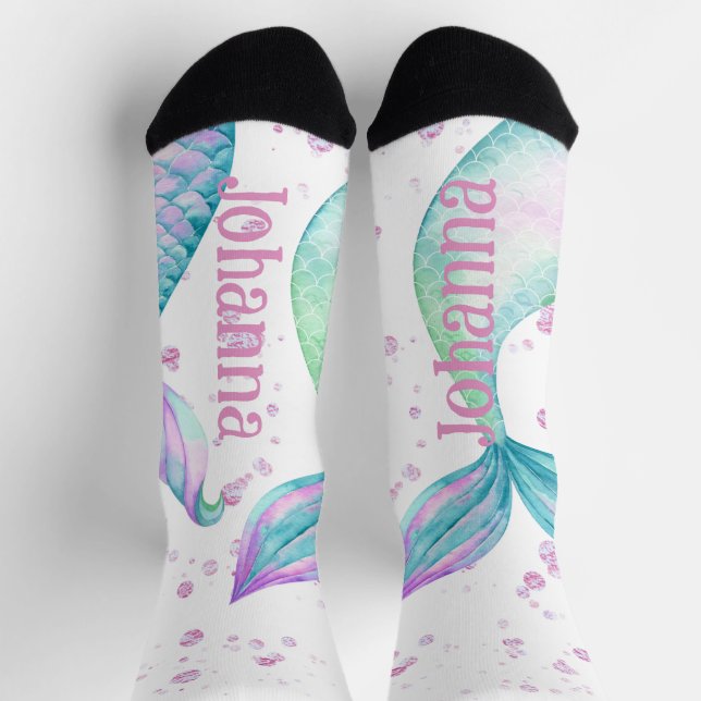 Cute Personalised Watercolor Mermaid Socks (Top)