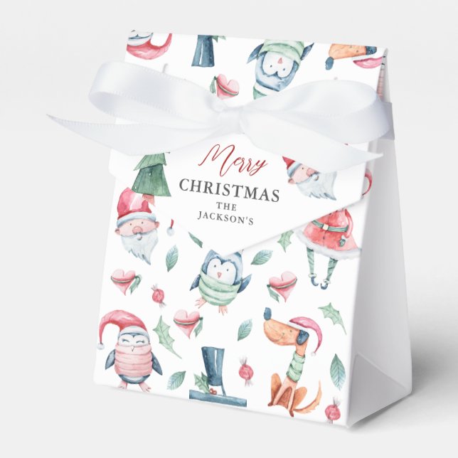 Cute Personalised Watercolor Merry Christmas  Favour Box (Front Side)