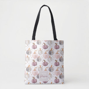 Cute Personalised Watercolor Pumpkin Fall Tote Bag