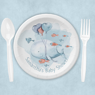 Cute Personalised Whale Baby Shower Paper Plate