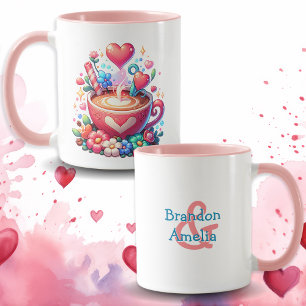 Cute Personalised Whimsical Coffee & Hearts Mug