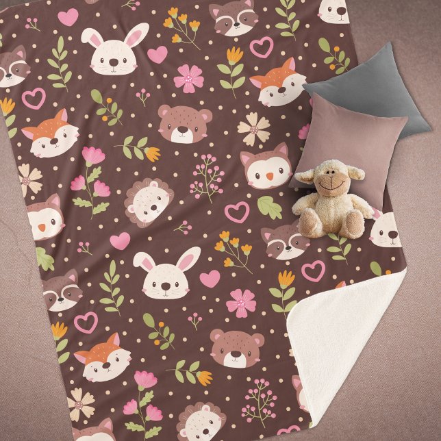 Cute Personalised Woodland Animals Pattern Kids Sherpa Blanket (Creator Uploaded)