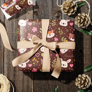 Cute Personalised Woodland Animals Pattern Kids Wrapping Paper