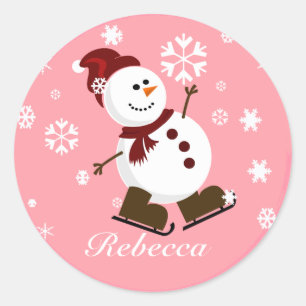 Cute Personalised Xmas Snowman Classic Round Sticker