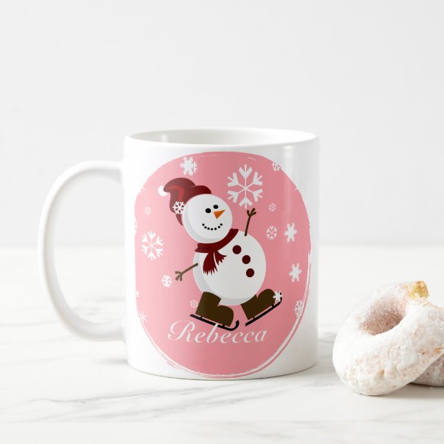 Cute Personalised Xmas Snowman Coffee Mug (With Donut)
