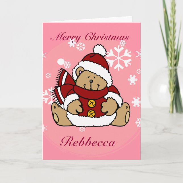 Cute Personalised Xmas Teddy Bear Holiday Card (Front)