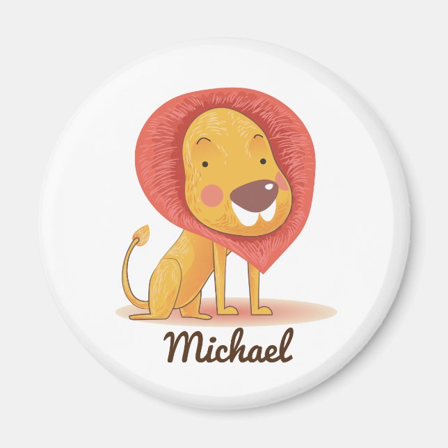 Cute Personalizable YELLOW ORANGE Lion Magnet (Front)