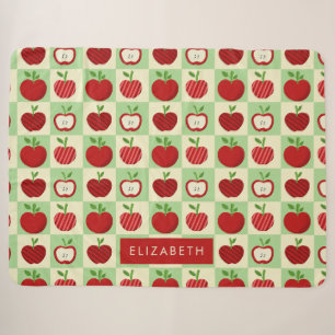Cute Personalized Apple Pattern Check Cozy Teacher Sherpa Blanket