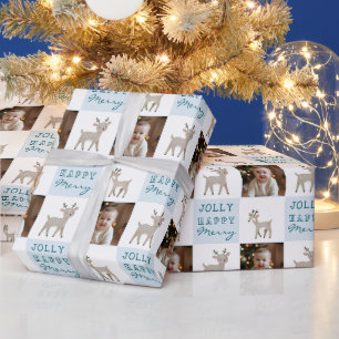 Cute Personalized Baby Photo Reindeer Christmas Wrapping Paper