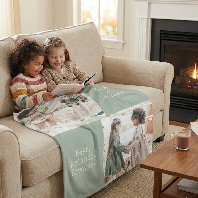 Cute Personalized BFF Two Photo Sage Best Friend Fleece Blanket (Creator Uploaded)