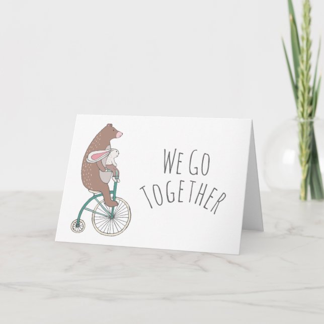 Cute Personalized Bicycling Bear & Bunny Thank You Card (Front)