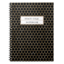 Cute Personalized Black Gold Honeycomb Bee Pattern