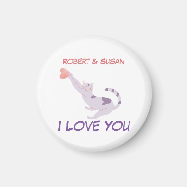 Cute Personalized Cat Valentine I Love You Magnet (Front)