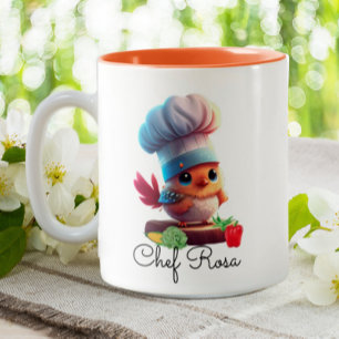 Cute Personalized Chef Bird   Two-Tone Coffee Mug