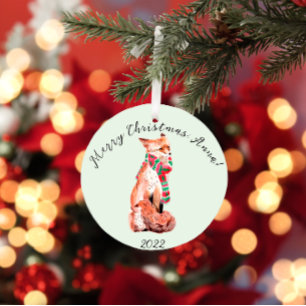 Cute Personalized Christmas Fox  Ceramic Tree Decoration