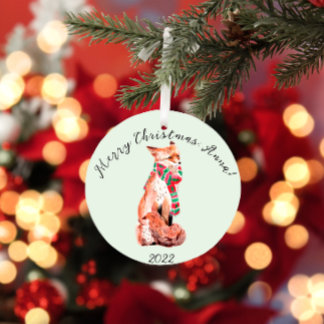 Cute Personalized Christmas Fox  Ceramic Tree Decoration