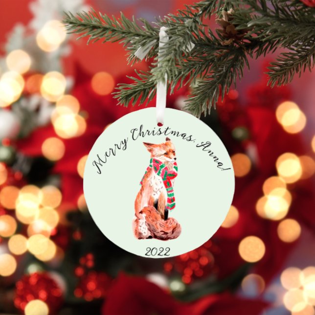 Cute Personalized Christmas Fox  Ceramic Tree Decoration (Creator Uploaded)