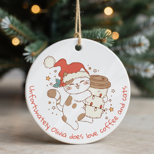 Cute Personalized Coffee and Cats Ceramic Tree Decoration