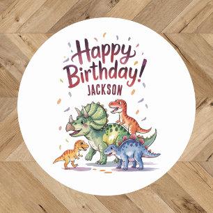Cute Personalized Dinosaur Birthday Classic Round Sticker