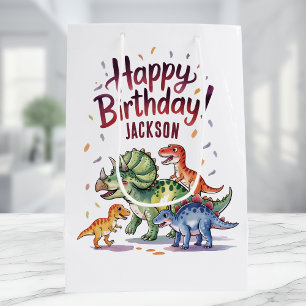 Cute Personalized Dinosaur Birthday Medium Gift Bag