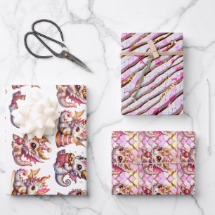 Cute Personalized Dragon Themed Birthday Wrapping Paper Sheet