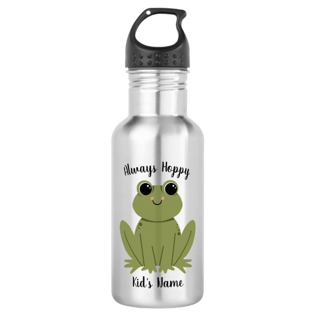 Cute Personalized Frog Always Hoppy Kids Name 532 Ml Water Bottle (Front)