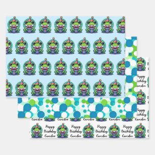 Cute Personalized Frog Themed Birthday Wrapping Paper Sheet