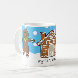 Cute Personalized Gingerbread Christmas Blue Coffee Mug