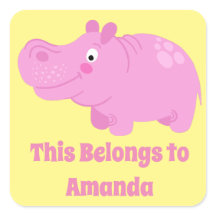 Cute Personalized Hippo Label Stickers Sheet of 20