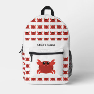 Cute Personalized Kid's Name Red and White Crab Printed Backpack