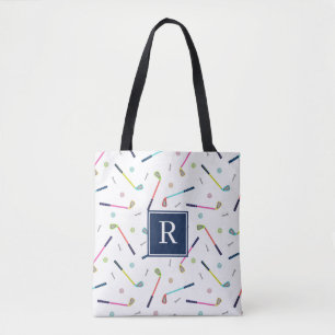 Cute Personalized Monogram Golf Pattern Tote Bag