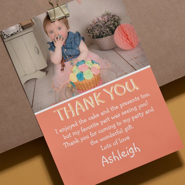 Cute Personalized  Peach Photo Flat Thank You Card (Creator Uploaded)
