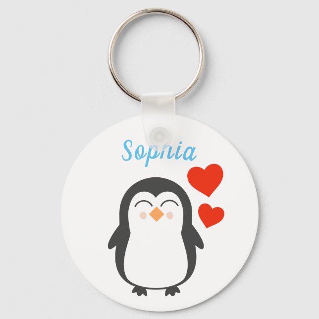 Cute Personalized Penguin  Key Ring (Front)